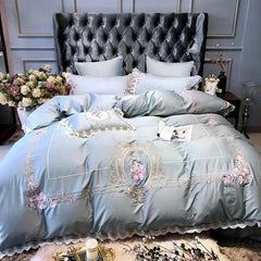 Classical Blue Pink Embroidery Duvet Cover | Yedwo Home