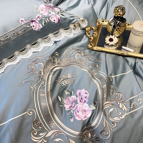 Classical Blue Pink Embroidery Duvet Cover | Yedwo Home