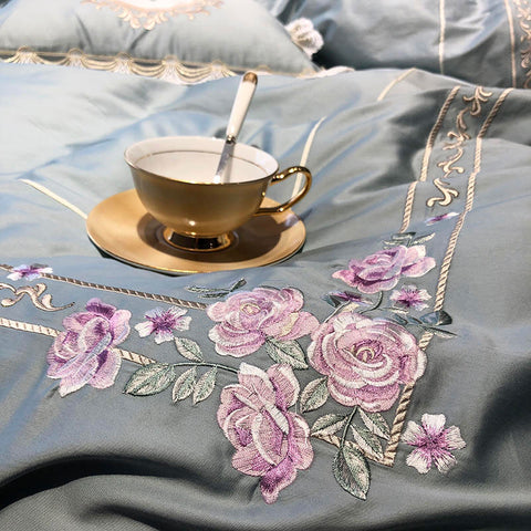 Classical Blue Pink Embroidery Duvet Cover | Yedwo Home
