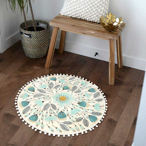Floral Plant Throw Rugs with Pom Poms Fringe | Yedwo