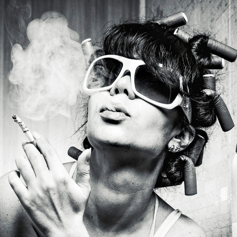 Girl Sitting On Toilet Smoking and Drinking Canvas Wall Art(Bundle Order 2 Canvases)