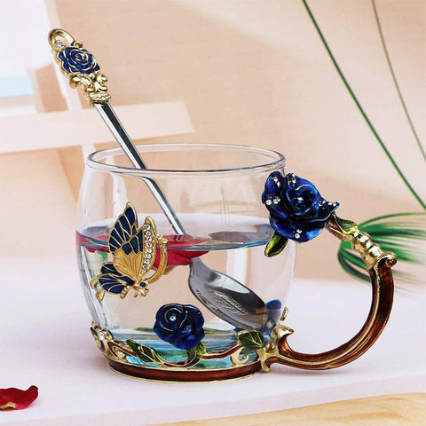 Handmade Enamel Blue Rose Cups | Yedwo Design