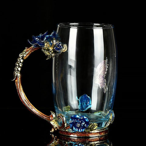 Handmade Enamel Blue Rose Cups | Yedwo Design