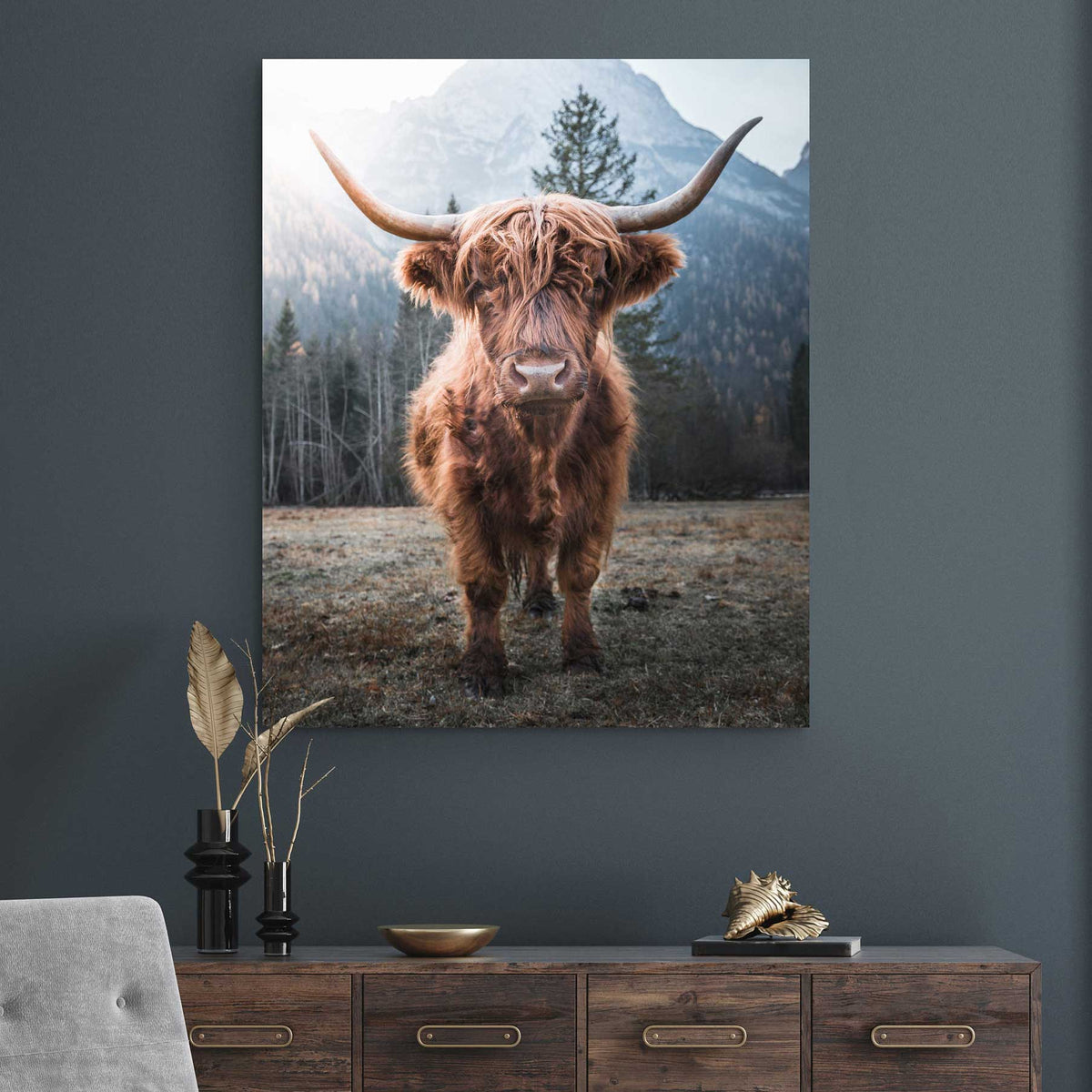 Highland Cow Canvas Print Wall Art | Yedwo