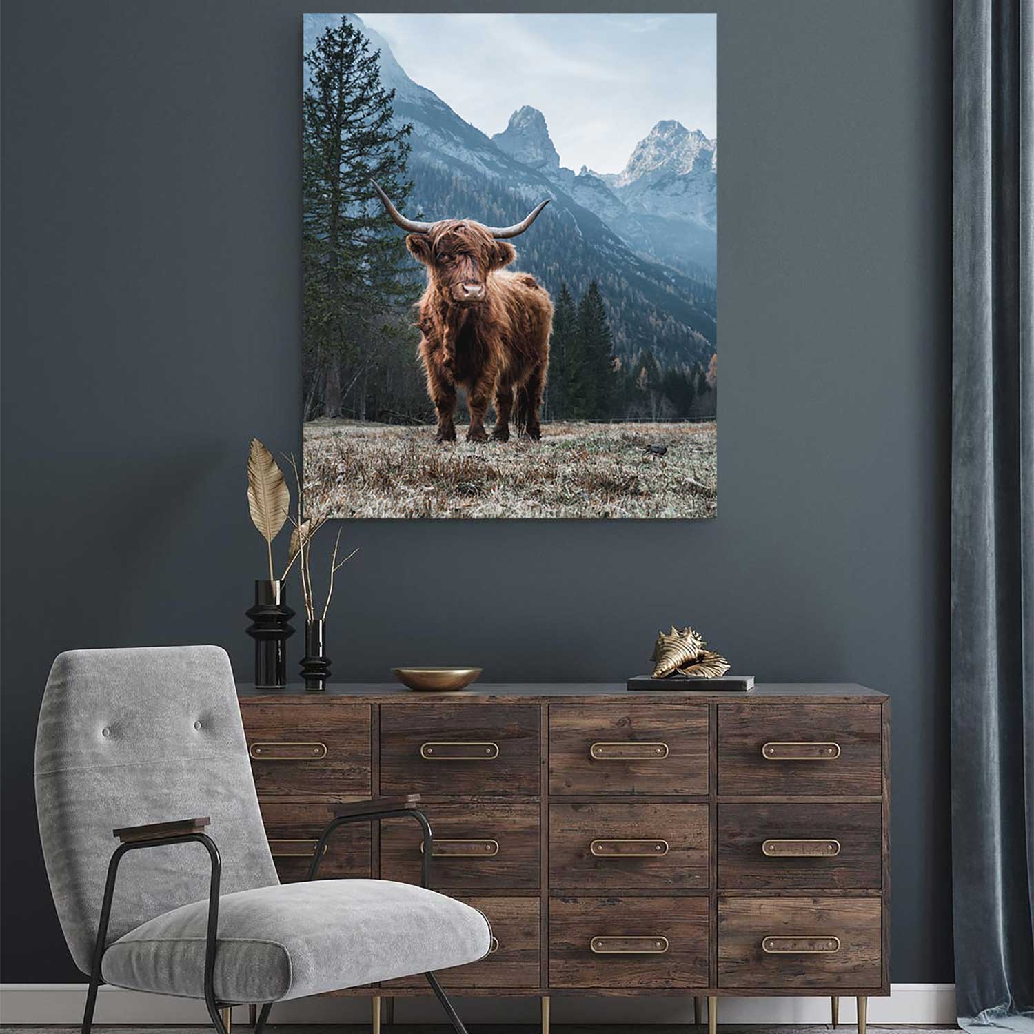 Highland Cow Canvas Print Wall Art | Yedwo