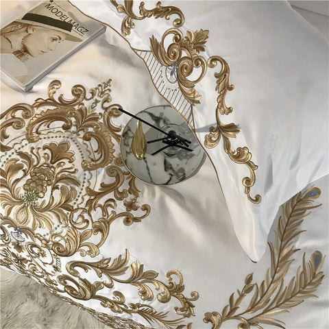 Josie Traditional Motif Embroidered Satin Cotton Duvet Cover Set | Yedwo