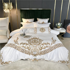 Josie Traditional Motif Embroidered Satin Cotton Duvet Cover Set | Yedwo