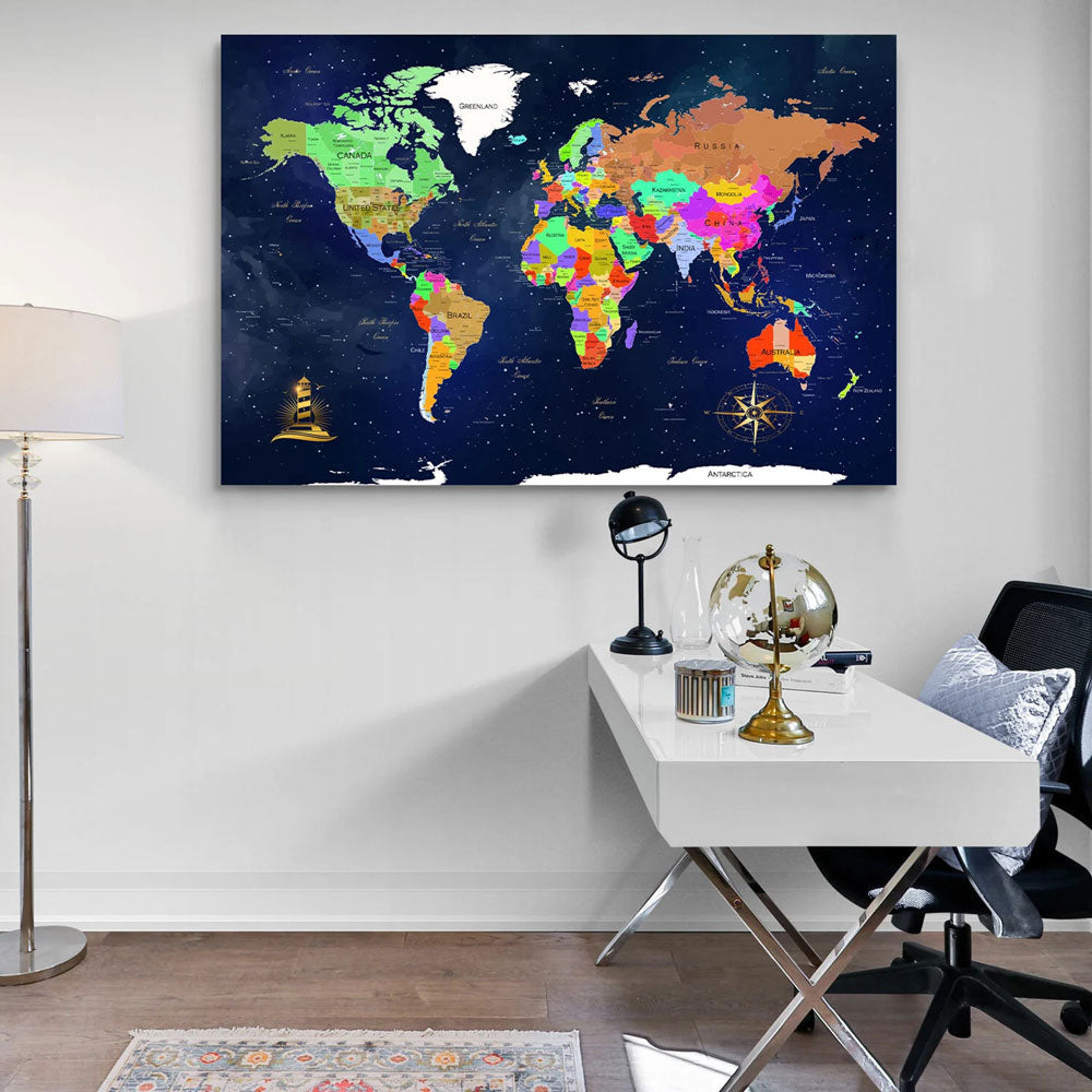 Large Space Universe Navy Blue World Map | Yedwo Home