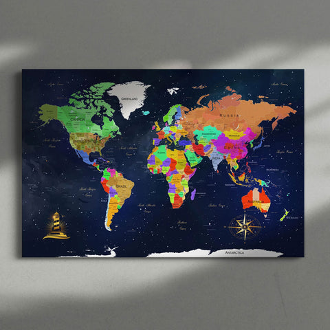 Large Space Universe Navy Blue World Map | Yedwo Home