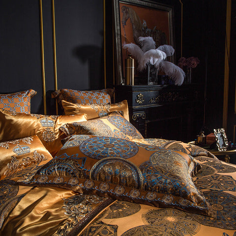 Luxury Golden Silver Satin Cotton Bedding Set | Yedwo