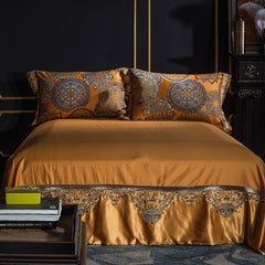 Luxury Golden Silver Satin Cotton Bedding Set | Yedwo