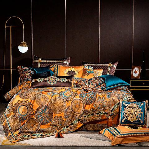 Luxury Large Jacquard with Embroidery Golden Duvet Cover  Yedwo