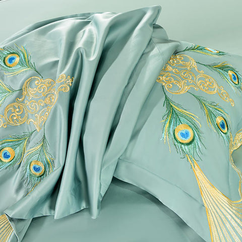 Luxury Peacock Embroidery Egyptian Cotton Duvet Cover | Yedwo Home