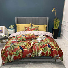 Pure Egyptian Cotton Silky Soft Parrot Print Duvet Cover Set | Yedwo