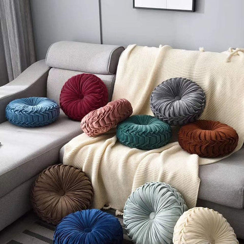Round Velvet Pleated Pillow Cushion | Yedwo Home