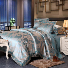 Silver Brown Luxury Satin Cotton Lace Bedding Sets | Yedwo