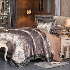 Silver Brown Luxury Satin Cotton Lace Bedding Sets | Yedwo