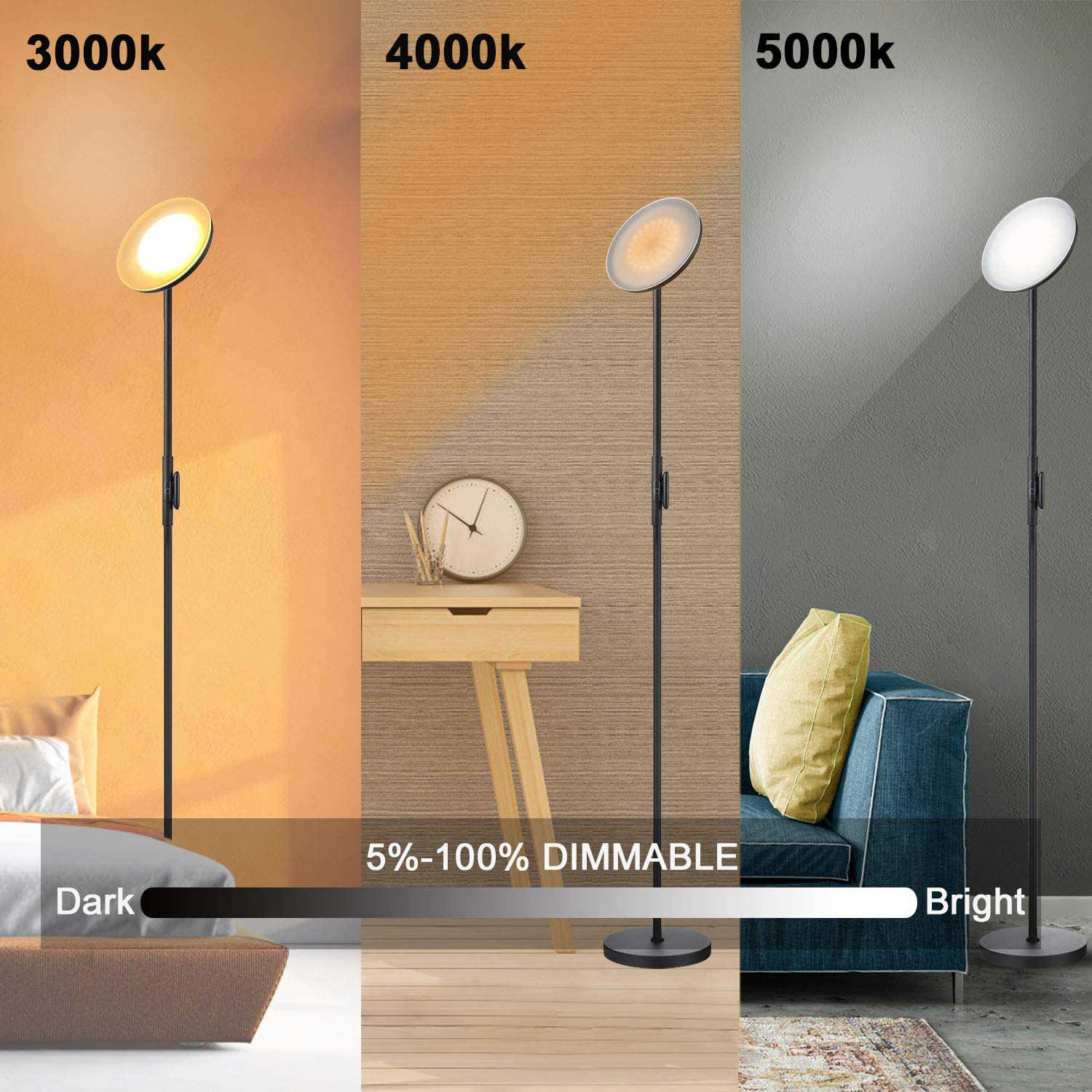 Sky LED Modern Torchiere 3 Color Floor Lamps | Yedwo Design