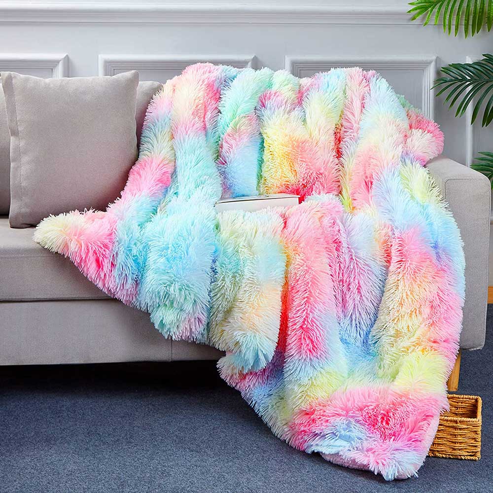 Super Shaggy Sherpa Rainbow Blanket | Yedwo Home