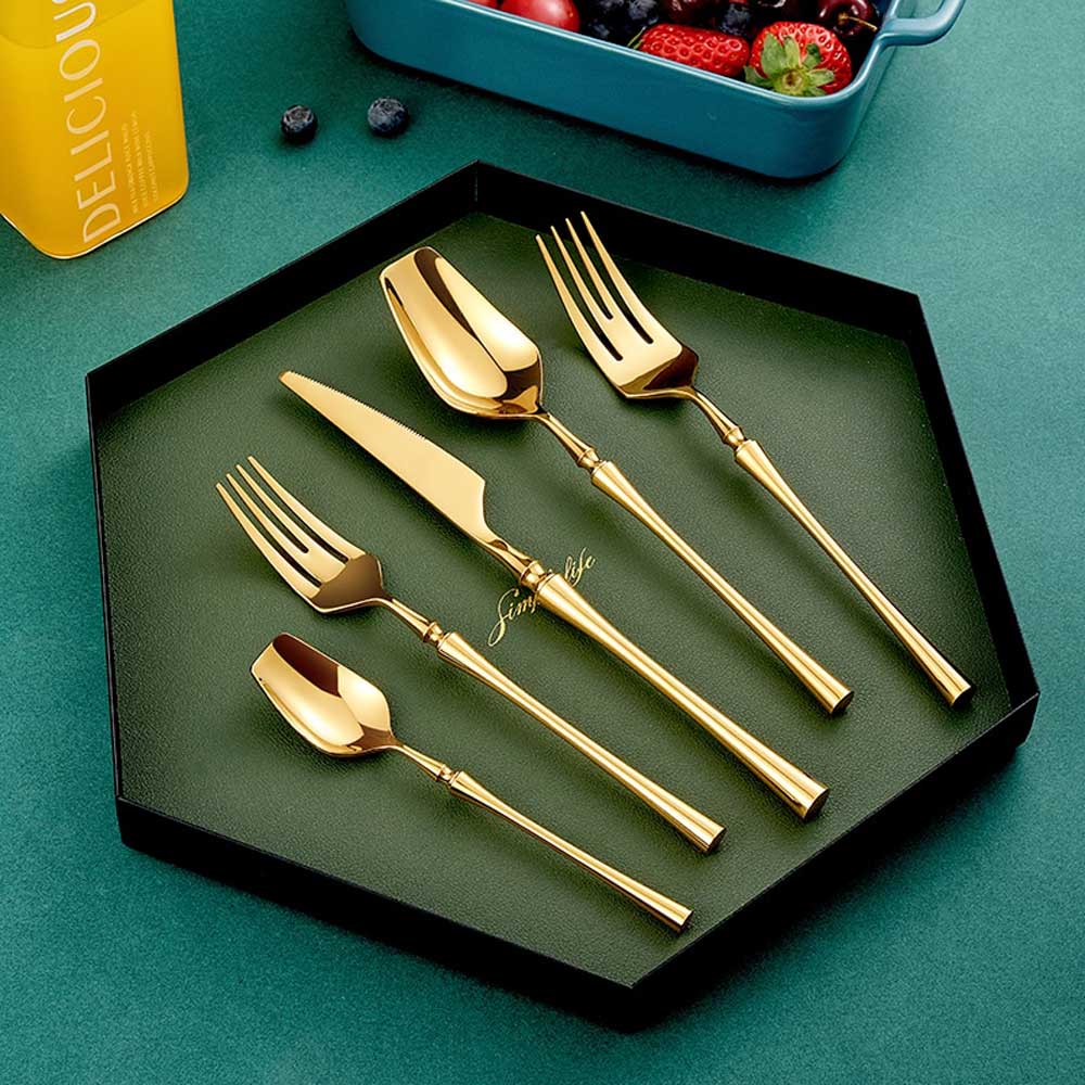 Titanium Golden Plated Silverware Flatware Set | Yedwo