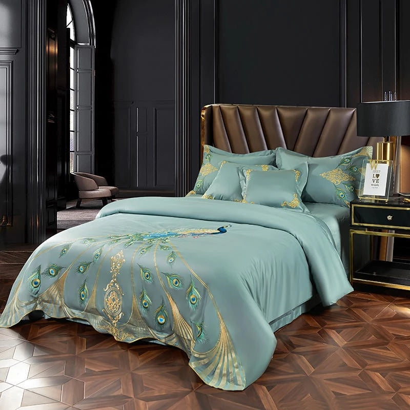 Luxury Peacock Embroidery Egyptian Cotton Duvet Cover | Yedwo Home